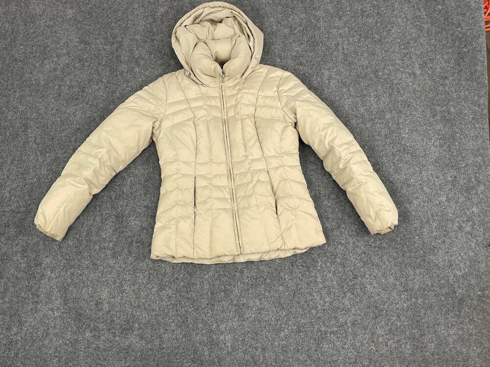 Calvin Klein Jacket Womens XS Puffer Hooded Coat Lightweight Beige Khaki N305